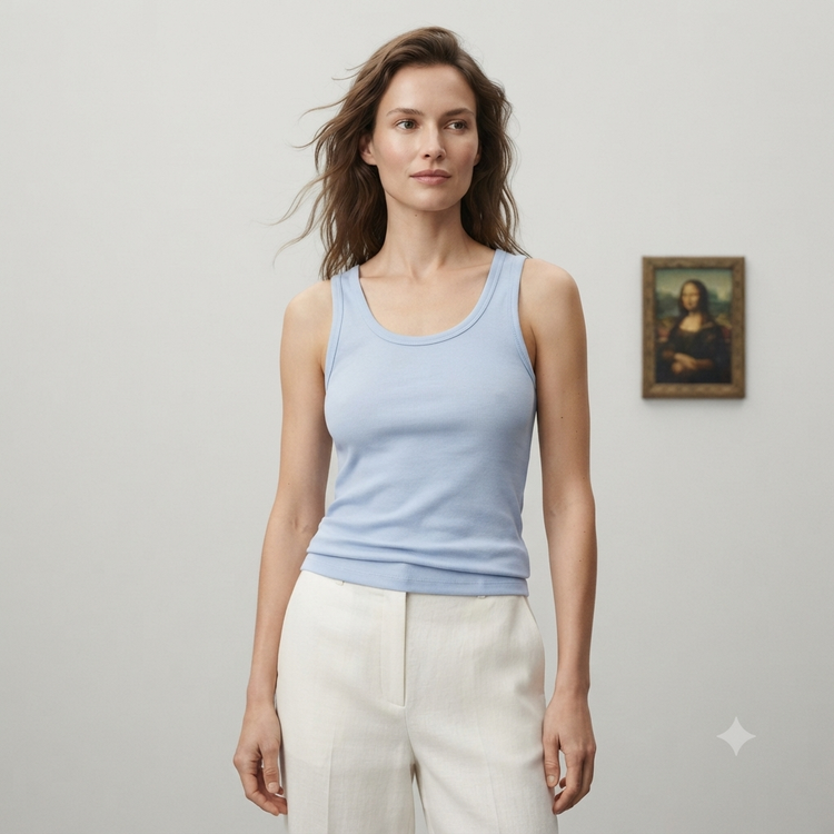 تاپ زنانه نخی برند اچ اند ام H&M الارامد آبی