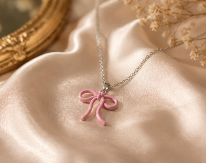 گردنبند پاپیون صورتی ظریف و خاص